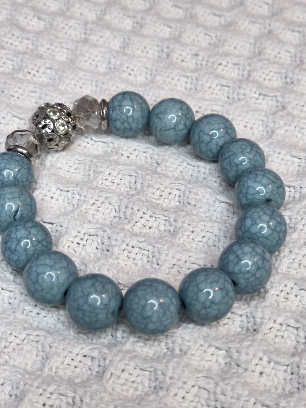 Blue Beaded Stretch Bracelet with Silver Accent